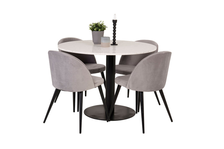 Venture Home Razzia Dining Table 106cm - White Terazzo / Black+Velvet Matstol - Svart / Ljus
