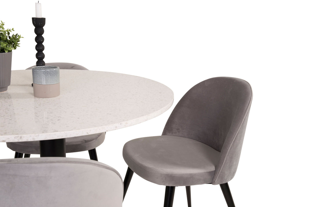 Venture Home Razzia Dining Table 106cm - White Terazzo / Black+Velvet Matstol - Svart / Ljus