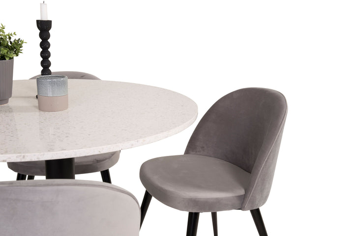 Venture Home Razzia Dining Table 106cm - White Terazzo / Black+Velvet Matstol - Svart / Ljus