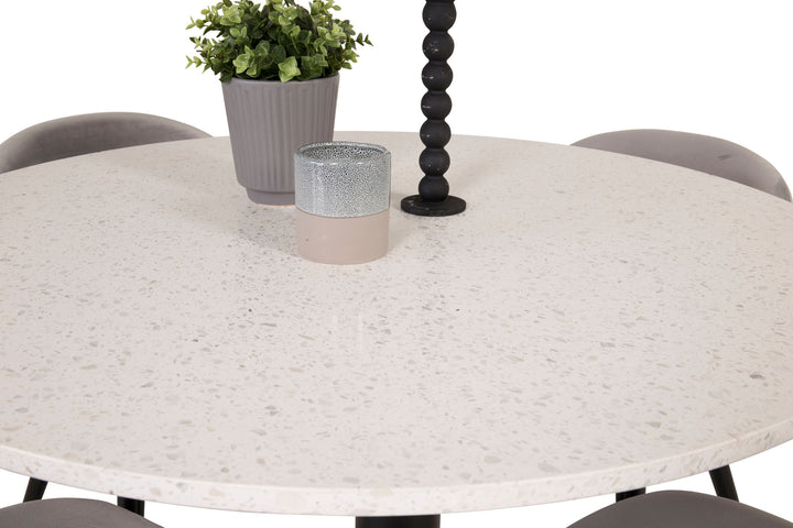 Venture Home Razzia Dining Table 106cm - White Terazzo / Black+Velvet Matstol - Svart / Ljus