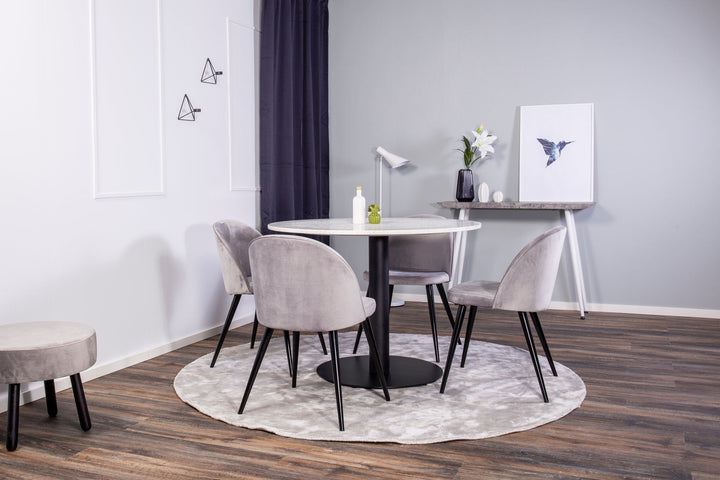 Venture Home Razzia Dining Table 106cm - White Terazzo / Black+Velvet Matstol - Svart / Ljus