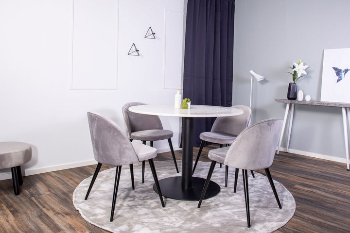 Venture Home Razzia Dining Table 106cm - White Terazzo / Black+Velvet Matstol - Svart / Ljus