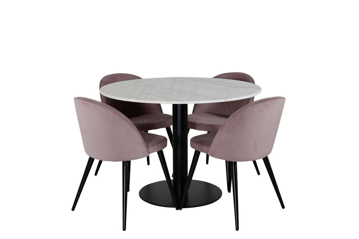 Venture Home Estelle runt Matbord - Svart / Vit marmor - ø106*H75+Velvet matstol - Manchester