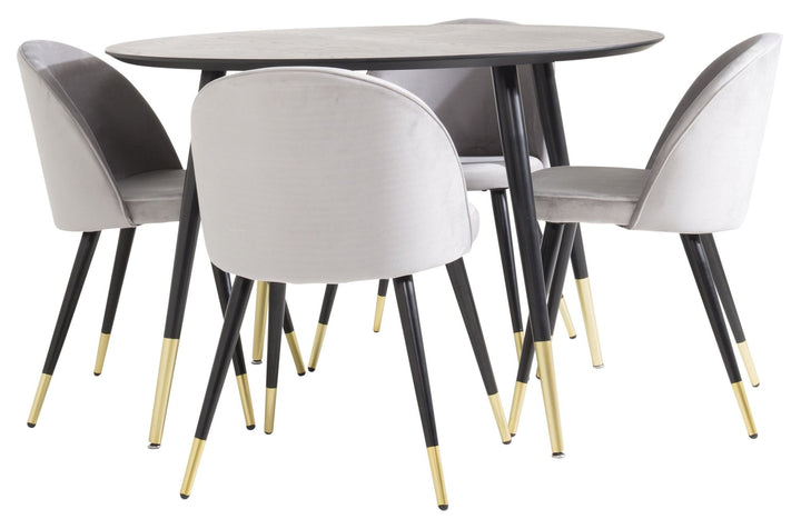 Venture Home Dipp Dining Table - 115cm - Black Veneer / black legs w brass dipp +Velvet Matst