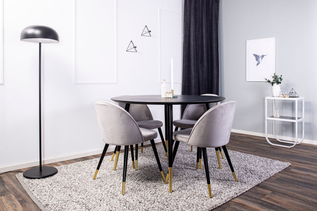 Venture Home Dipp Dining Table - 115cm - Black Veneer / black legs w brass dipp +Velvet Matst