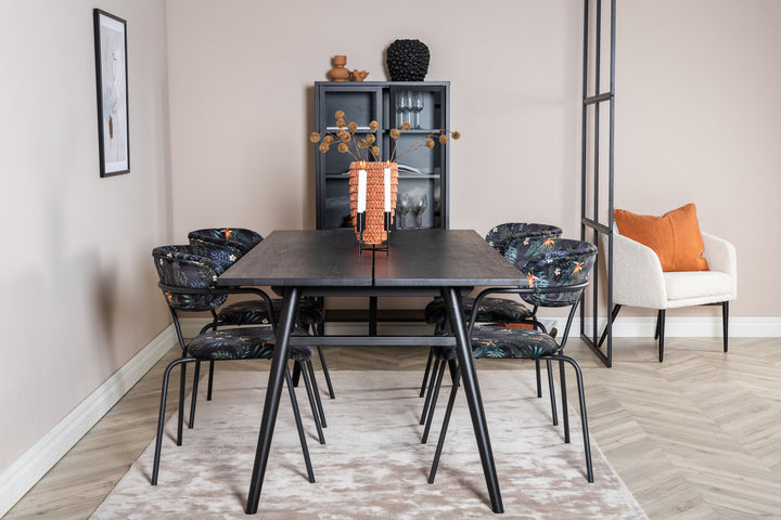Venture Home Sleek Extentiontable Black Brushed - 195*95+Arrow armchair - Black Legs - Black