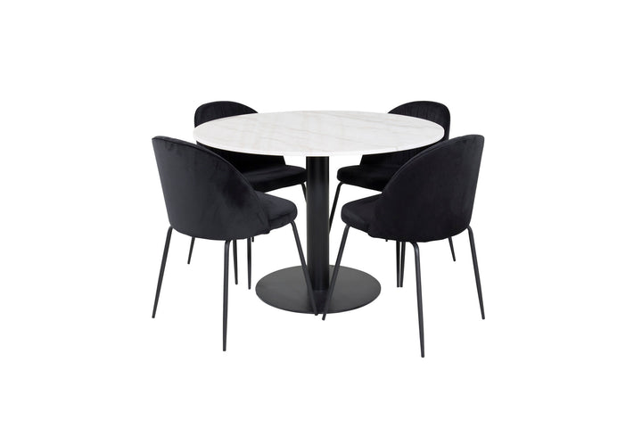 Venture Home Estelle Round Dining Table ø106 H75 - White / Black+Wrinkles Dining Chair - Bla