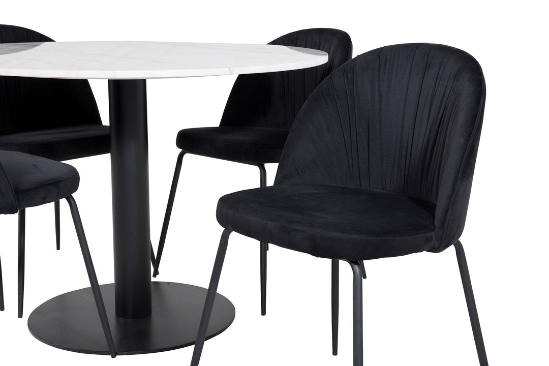 Venture Home Estelle Round Dining Table ø106 H75 - White / Black+Wrinkles Dining Chair - Bla