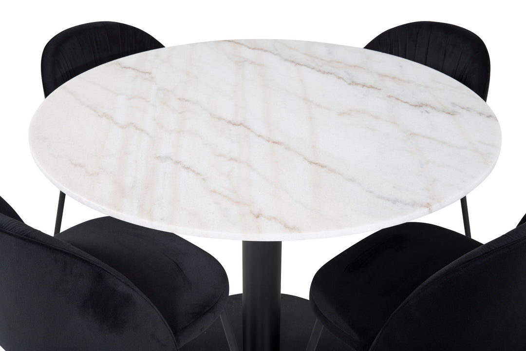 Venture Home Estelle Round Dining Table ø106 H75 - White / Black+Wrinkles Dining Chair - Bla