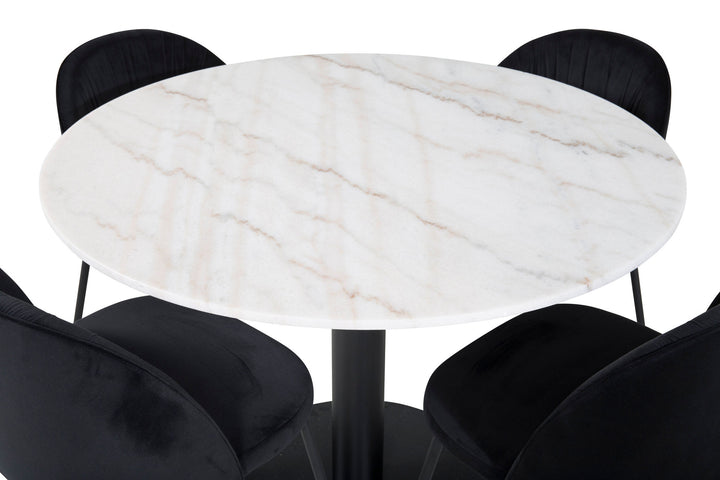 Venture Home Estelle Round Dining Table ø106 H75 - White / Black+Wrinkles Dining Chair - Bla