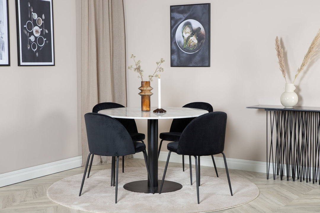 Venture Home Estelle Round Dining Table ø106 H75 - White / Black+Wrinkles Dining Chair - Bla