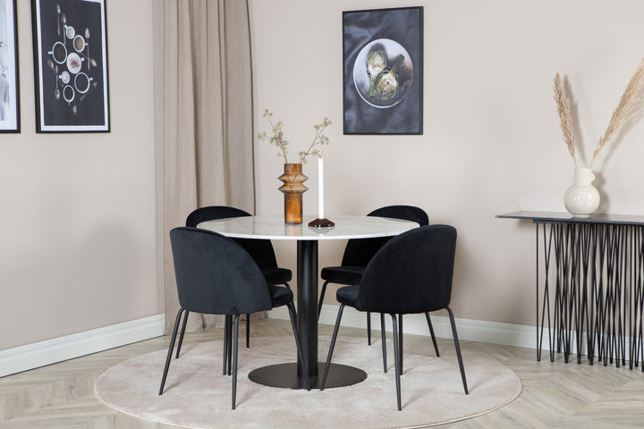 Venture Home Estelle Round Dining Table ø106 H75 - White / Black+Wrinkles Dining Chair - Bla