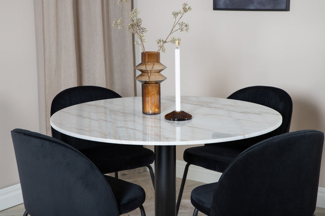 Venture Home Estelle Round Dining Table ø106 H75 - White / Black+Wrinkles Dining Chair - Bla