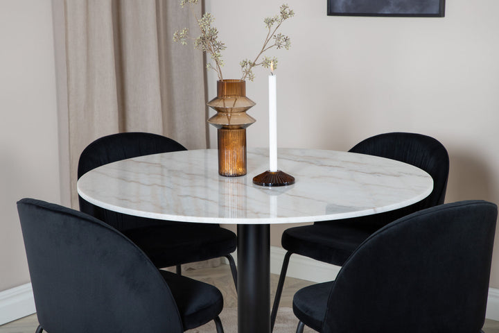 Venture Home Estelle Round Dining Table ø106 H75 - White / Black+Wrinkles Dining Chair - Bla