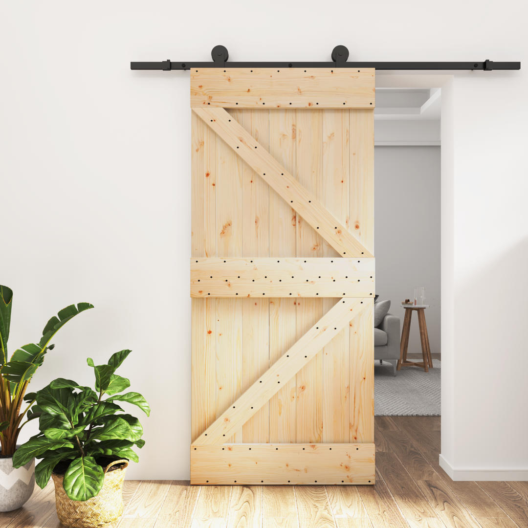 Skydedør Naturfarvet og sort 95 x 210 cm Massivt Fyrretræ