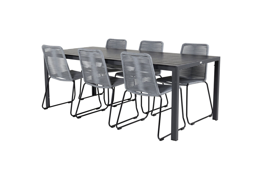 Venture Home Break Dining Table - 205*90 - Black Alu / Black Aintwood+Lindos Dining Chair - B