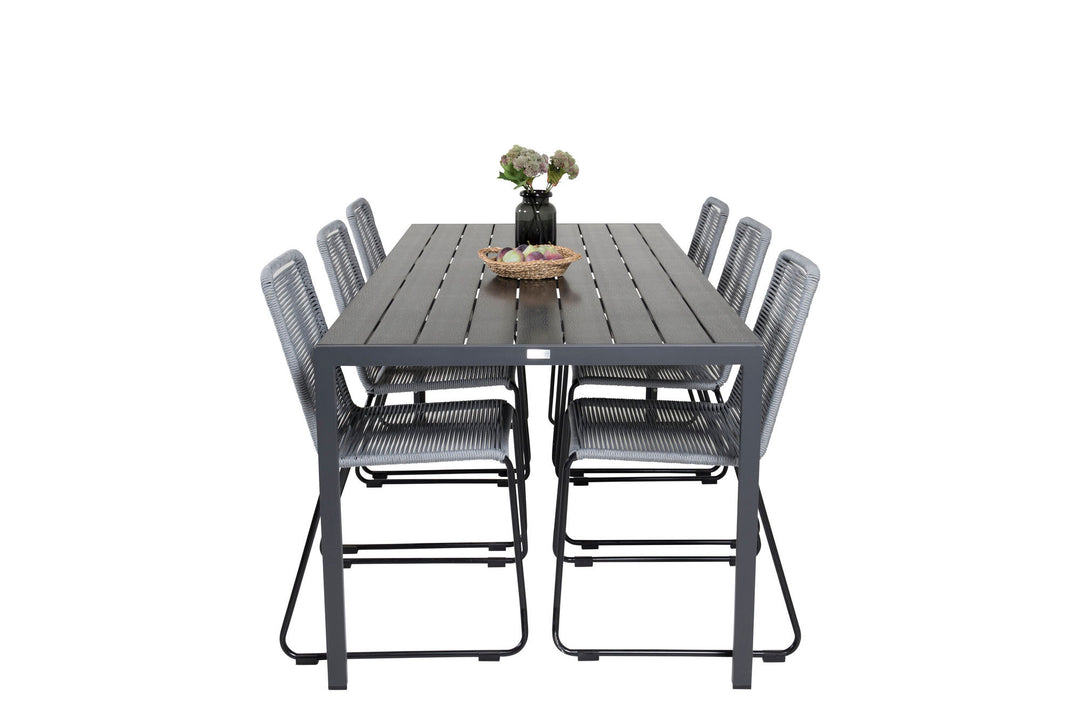 Venture Home Break Dining Table - 205*90 - Black Alu / Black Aintwood+Lindos Dining Chair - B