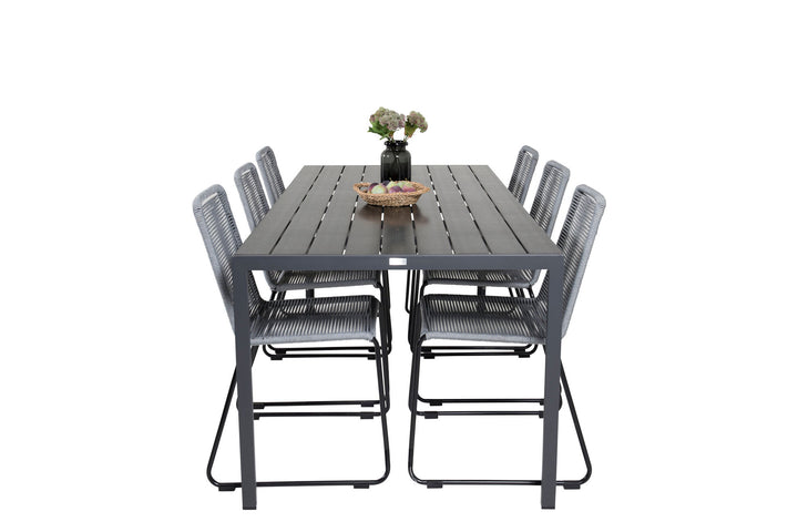 Venture Home Break Dining Table - 205*90 - Black Alu / Black Aintwood+Lindos Dining Chair - B