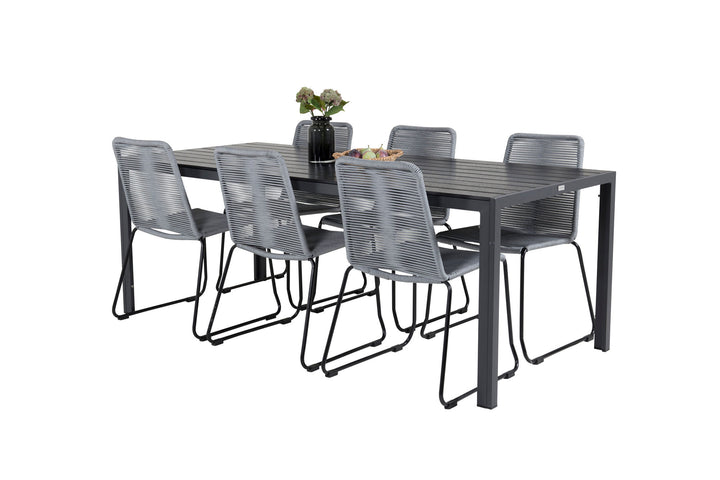 Venture Home Break Dining Table - 205*90 - Black Alu / Black Aintwood+Lindos Dining Chair - B