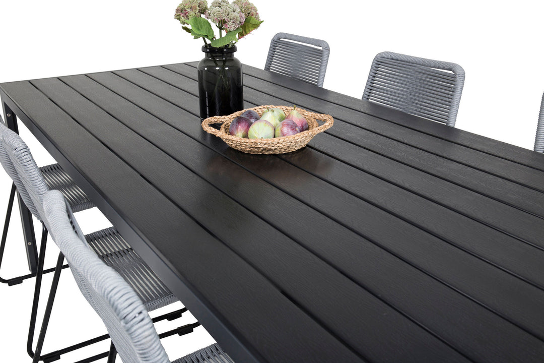 Venture Home Break Dining Table - 205*90 - Black Alu / Black Aintwood+Lindos Dining Chair - B
