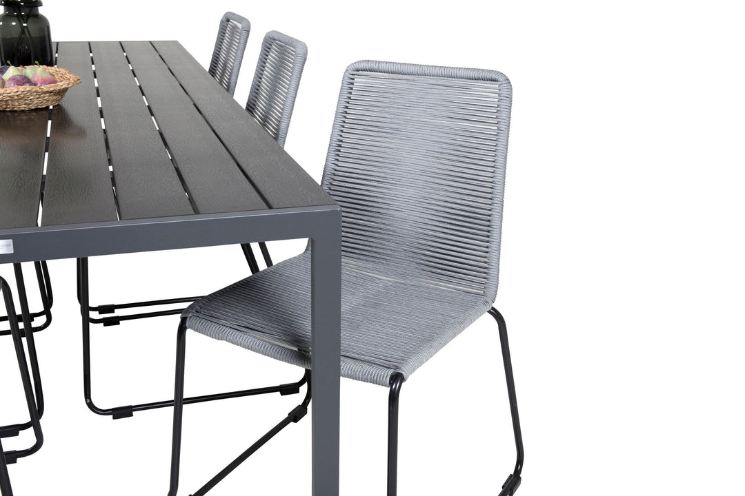 Venture Home Break Dining Table - 205*90 - Black Alu / Black Aintwood+Lindos Dining Chair - B