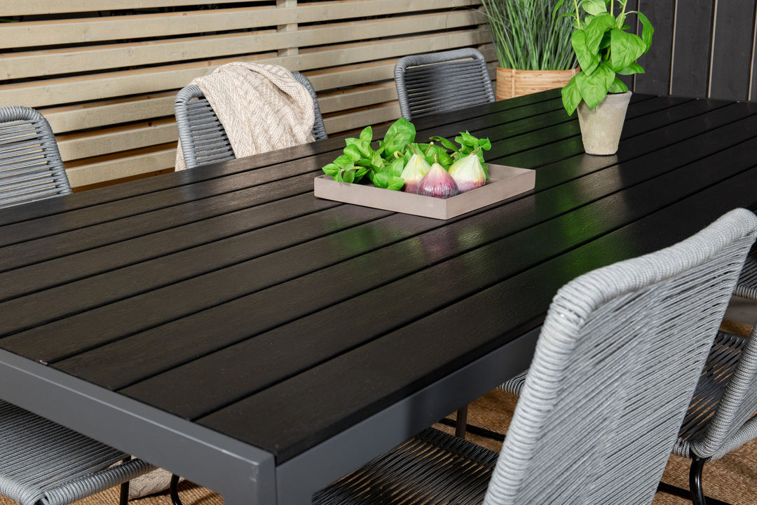 Venture Home Break Dining Table - 205*90 - Black Alu / Black Aintwood+Lindos Dining Chair - B