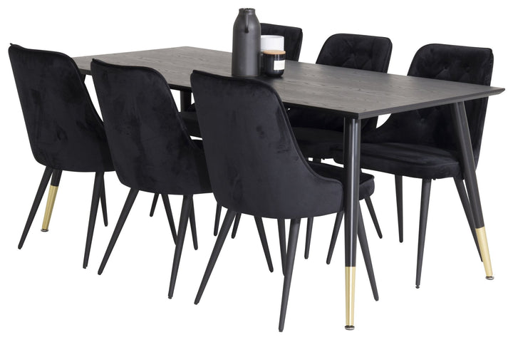Venture Home Dipp Dining Table - 180*90cm - Black Veneer / black legs w brass dipp +Velvet De