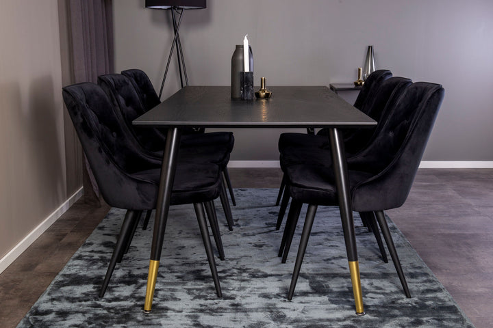 Venture Home Dipp Dining Table - 180*90cm - Black Veneer / black legs w brass dipp +Velvet De