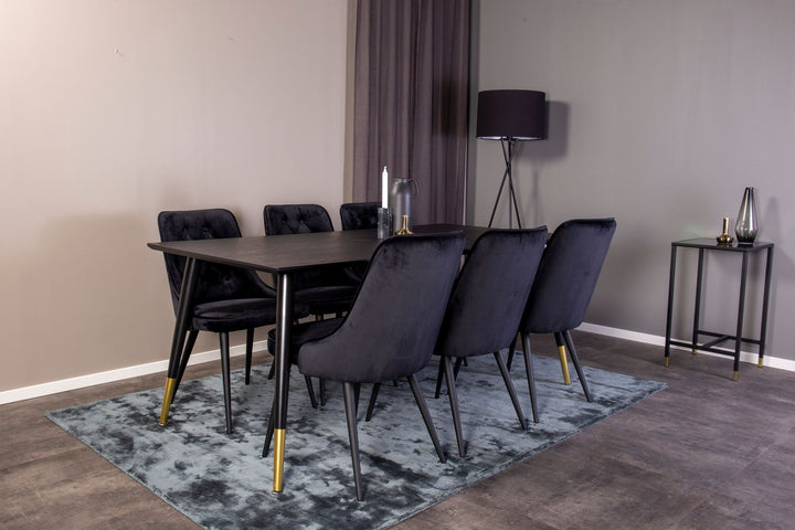 Venture Home Dipp Dining Table - 180*90cm - Black Veneer / black legs w brass dipp +Velvet De