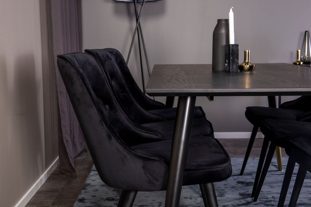 Venture Home Dipp Dining Table - 180*90cm - Black Veneer / black legs w brass dipp +Velvet De