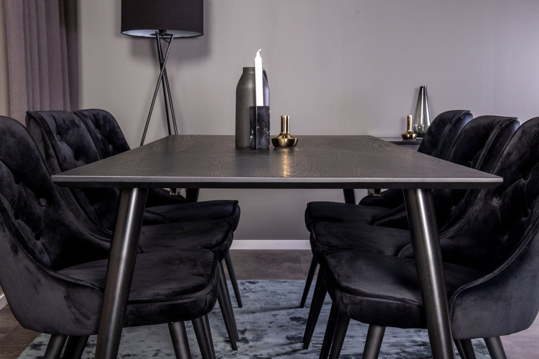 Venture Home Dipp Dining Table - 180*90cm - Black Veneer / black legs w brass dipp +Velvet De