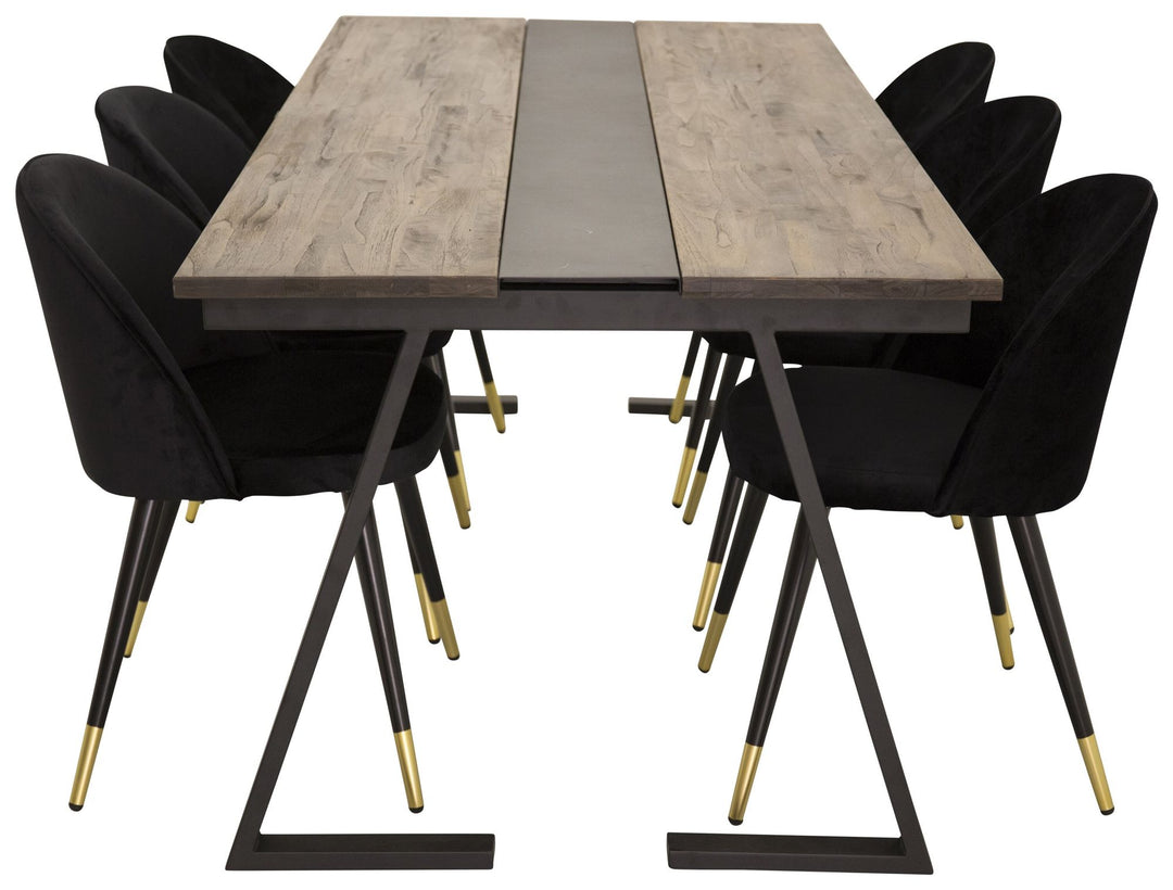 Venture Home Jakarta Matbord - Svart / mörk Teak - 200*90*H75+Velvet Brass Black_6