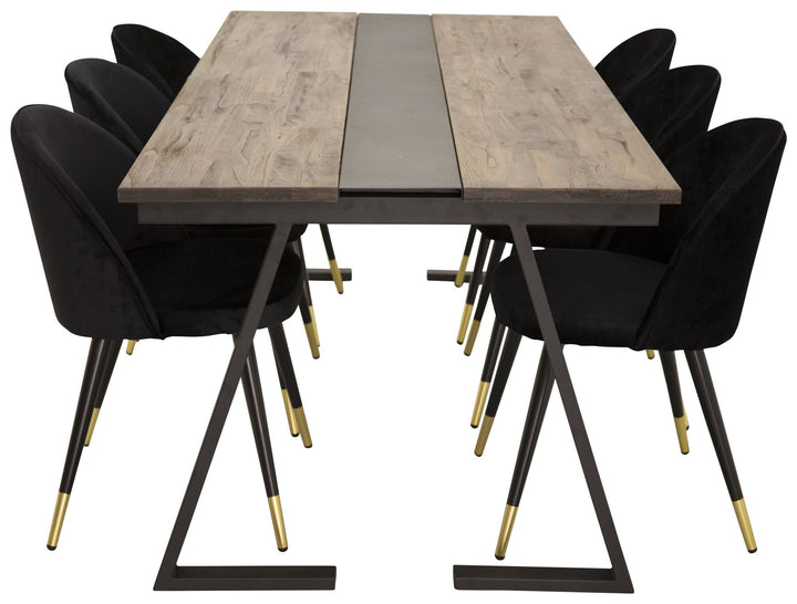 Venture Home Jakarta Matbord - Svart / mörk Teak - 200*90*H75+Velvet Brass Black_6