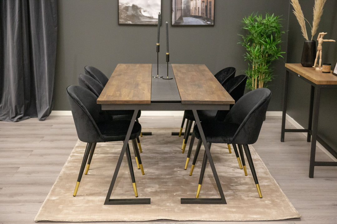Venture Home Jakarta Matbord - Svart / mörk Teak - 200*90*H75+Velvet Brass Black_6