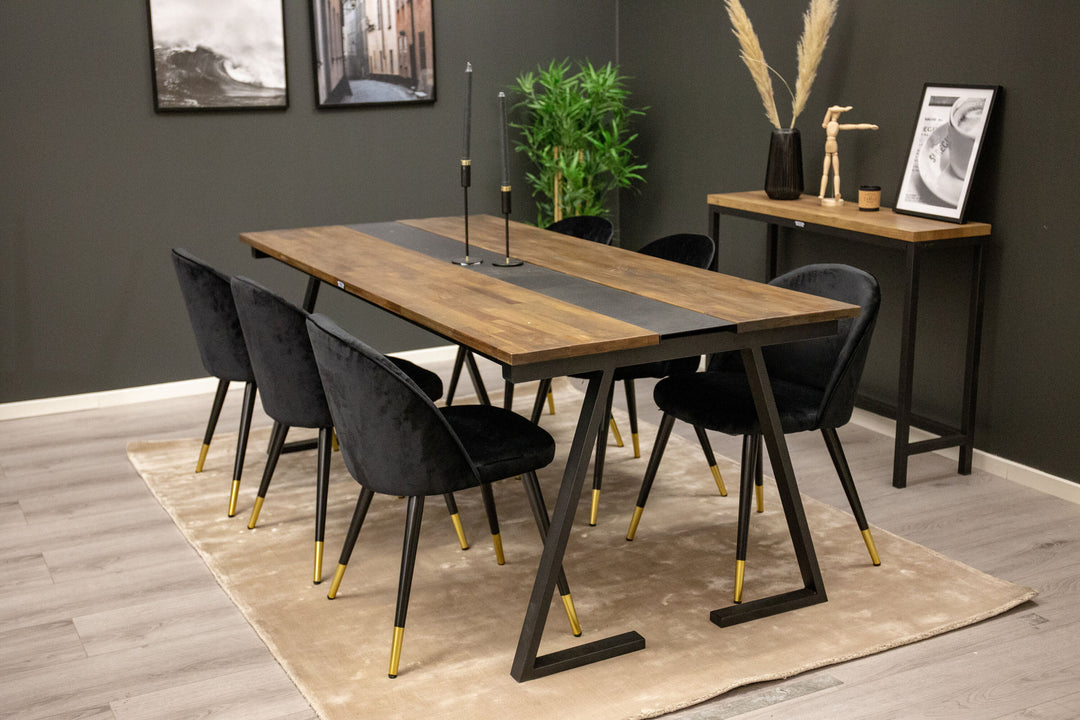 Venture Home Jakarta Matbord - Svart / mörk Teak - 200*90*H75+Velvet Brass Black_6
