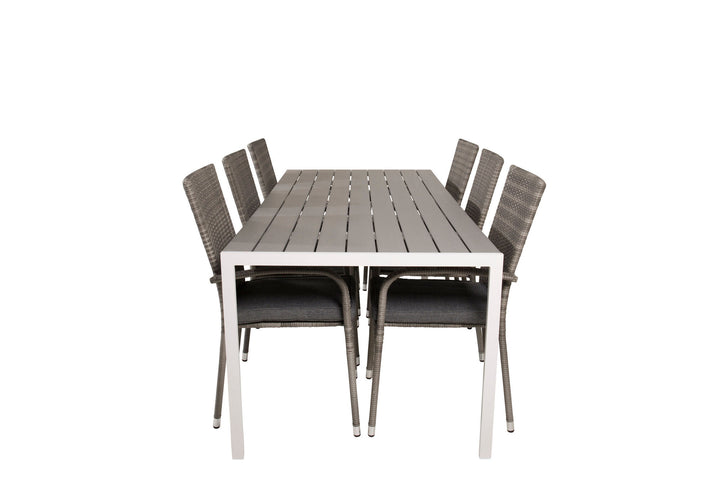 Venture Home Break Dining Table - 205*90 - White Alu / Grey Aintwood+Anna Arm Chair (stackabl
