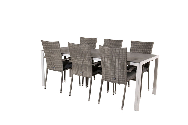 Venture Home Break Dining Table - 205*90 - White Alu / Grey Aintwood+Anna Arm Chair (stackabl