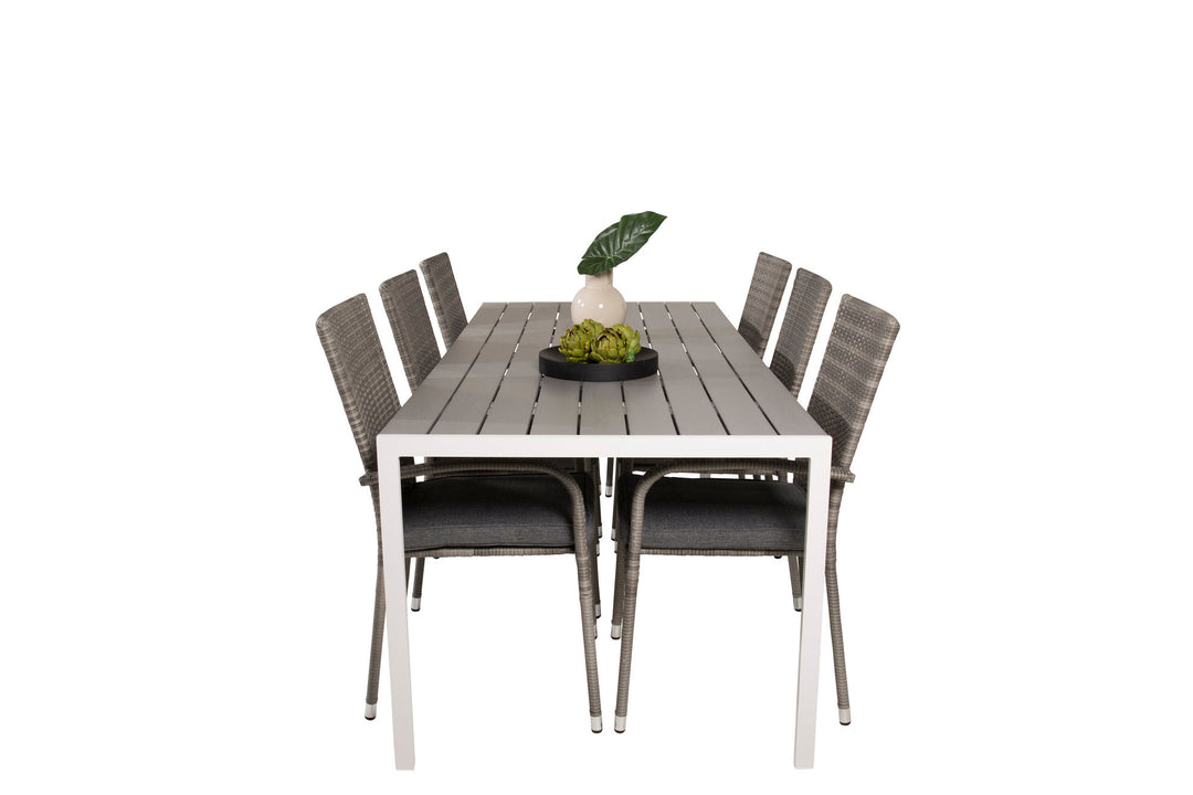 Venture Home Break Dining Table - 205*90 - White Alu / Grey Aintwood+Anna Arm Chair (stackabl