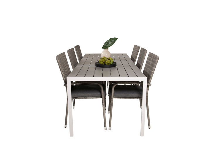 Venture Home Break Dining Table - 205*90 - White Alu / Grey Aintwood+Anna Arm Chair (stackabl