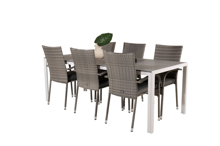 Venture Home Break Dining Table - 205*90 - White Alu / Grey Aintwood+Anna Arm Chair (stackabl