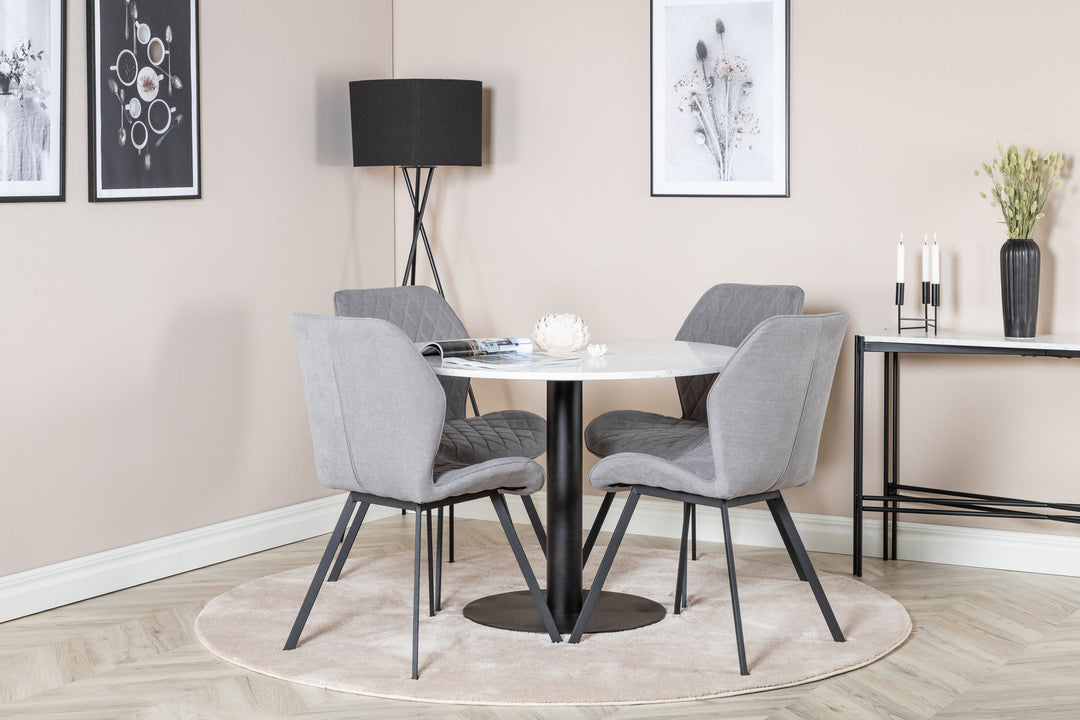 Venture Home Razzia Dining Table ø106cm - White / Black+Gemma Dining Chair - Black Legs - G