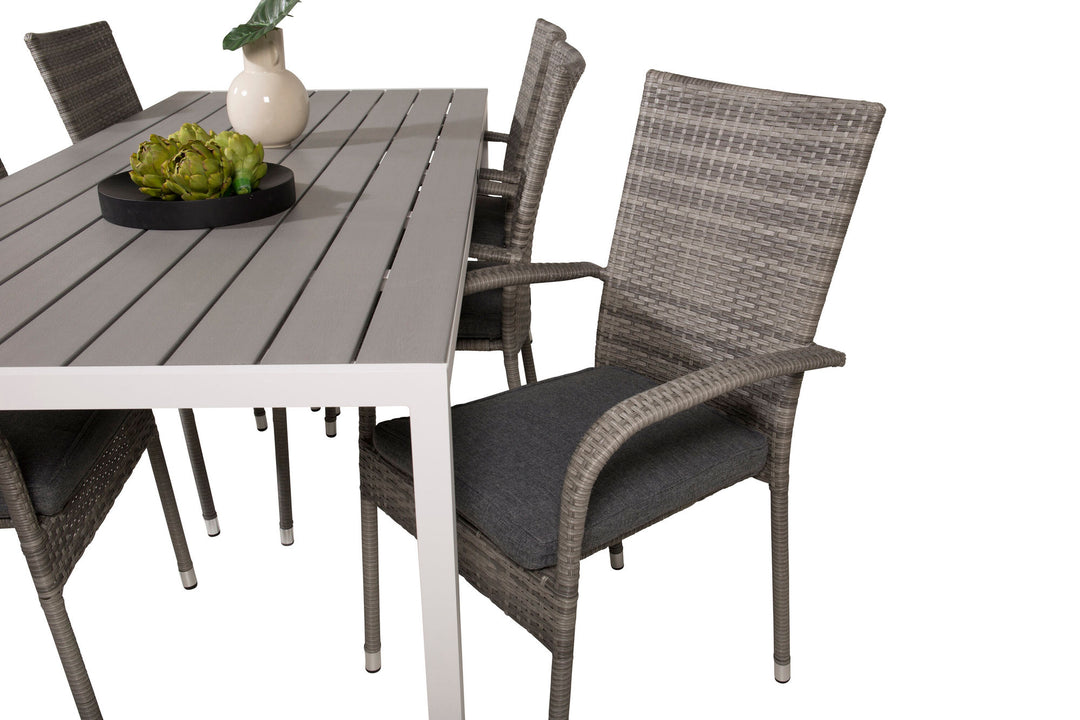 Venture Home Break Dining Table - 205*90 - White Alu / Grey Aintwood+Anna Arm Chair (stackabl