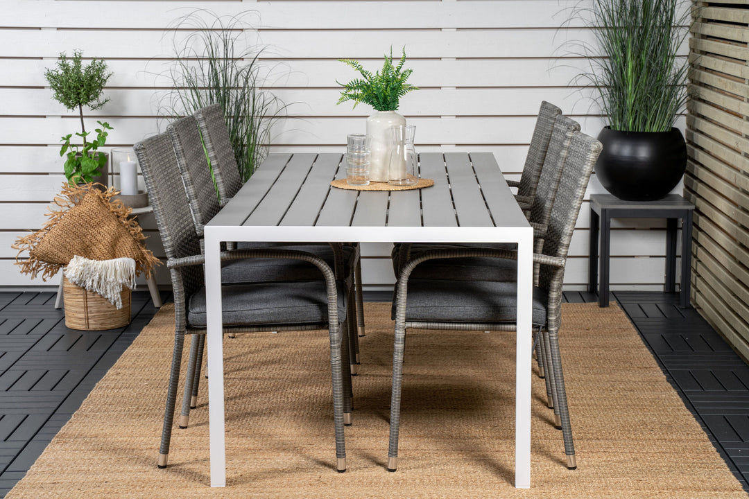 Venture Home Break Dining Table - 205*90 - White Alu / Grey Aintwood+Anna Arm Chair (stackabl