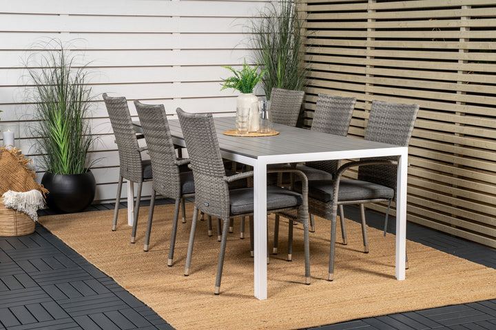 Venture Home Break Dining Table - 205*90 - White Alu / Grey Aintwood+Anna Arm Chair (stackabl
