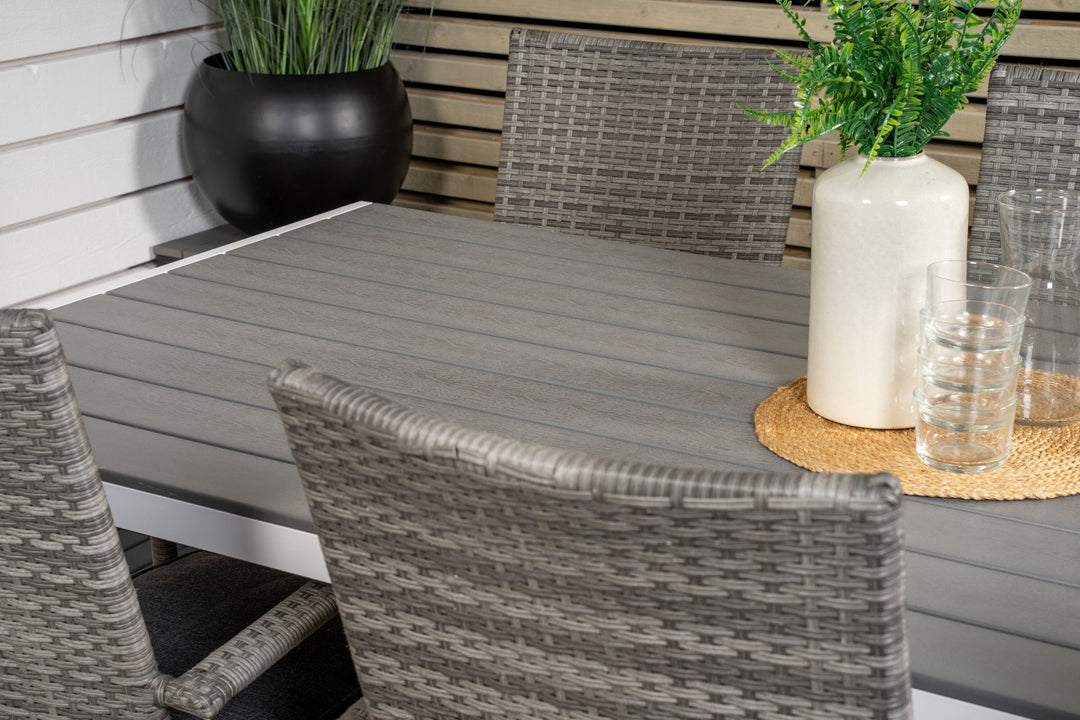 Venture Home Break Dining Table - 205*90 - White Alu / Grey Aintwood+Anna Arm Chair (stackabl