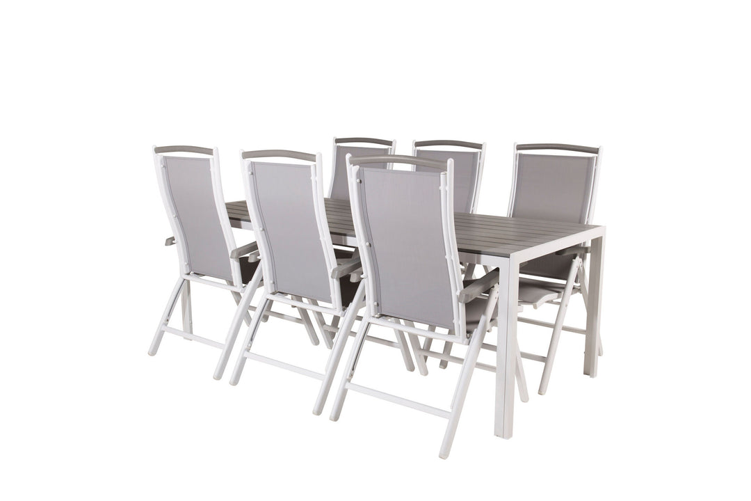 Venture Home Break Dining Table - 205*90 - White Alu / Grey Aintwood+Albany Chair 5:pos - White Alu / Grey Textilene / Aintwood_6