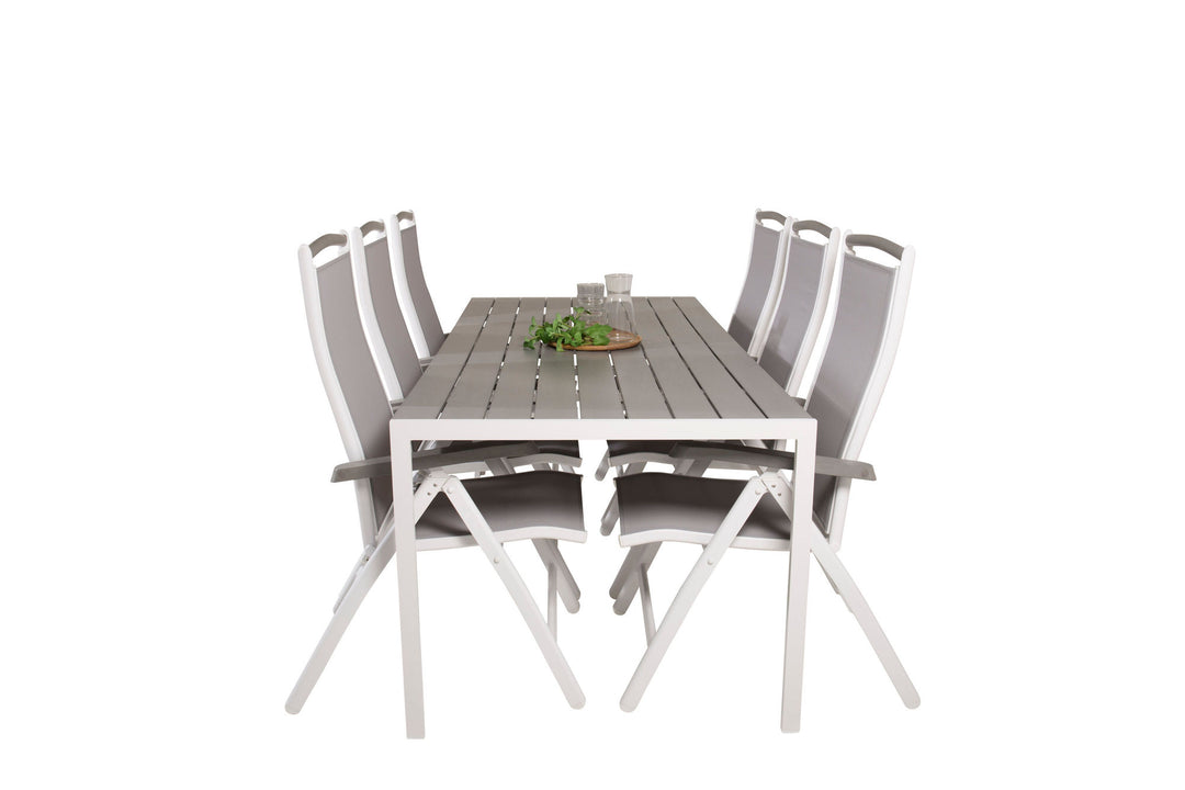 Venture Home Break Dining Table - 205*90 - White Alu / Grey Aintwood+Albany Chair 5:pos - White Alu / Grey Textilene / Aintwood_6