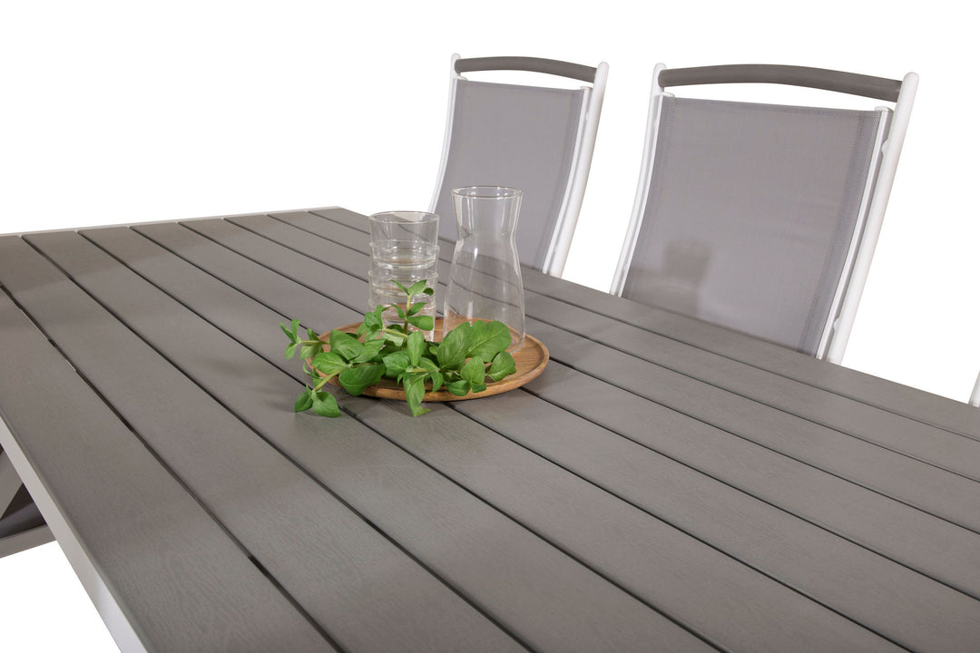 Venture Home Break Dining Table - 205*90 - White Alu / Grey Aintwood+Albany Chair 5:pos - White Alu / Grey Textilene / Aintwood_6