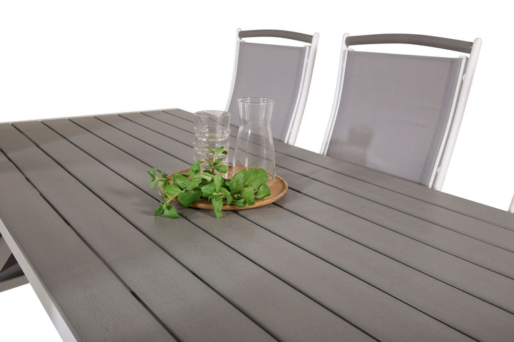 Venture Home Break Dining Table - 205*90 - White Alu / Grey Aintwood+Albany Chair 5:pos - White Alu / Grey Textilene / Aintwood_6