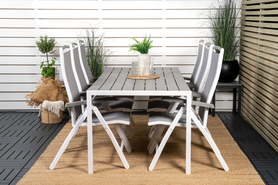 Venture Home Break Dining Table - 205*90 - White Alu / Grey Aintwood+Albany Chair 5:pos - White Alu / Grey Textilene / Aintwood_6
